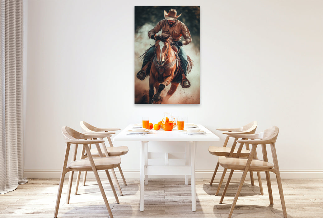 Premium Textil-Leinwand Er ritt wie der Teufel, denn seine Familie brauchte Ihn