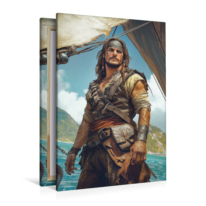 Premium Textil-Leinwand er Kapitän riss das Steuerrad herum – hinter ihnen brach die Hölle los