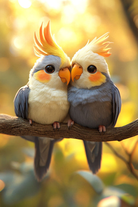 Premium Textil-Leinwand Flatterndes Chaos - Nymphensittiche