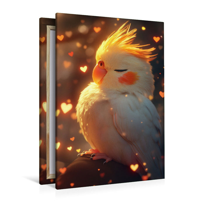 Premium Textil-Leinwand Sittichglück pur - Nymphensittich