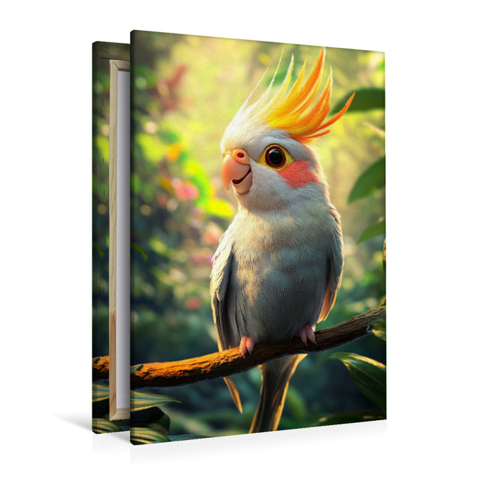 Premium Textil-Leinwand Federfluff deluxe - Nymphensittich