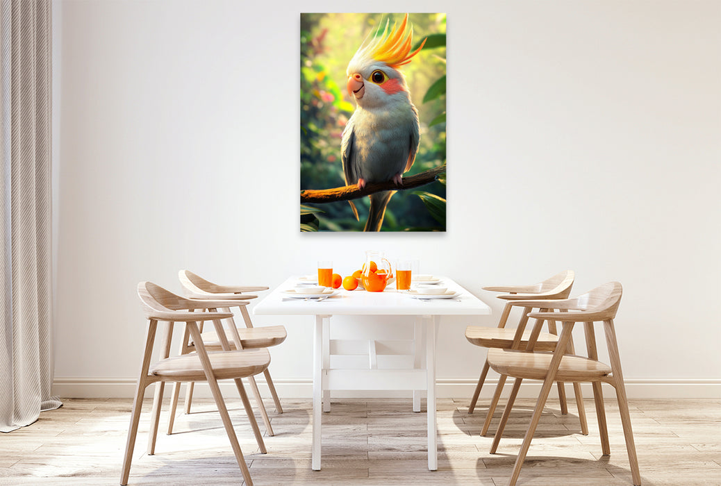 Premium Textil-Leinwand Federfluff deluxe - Nymphensittich
