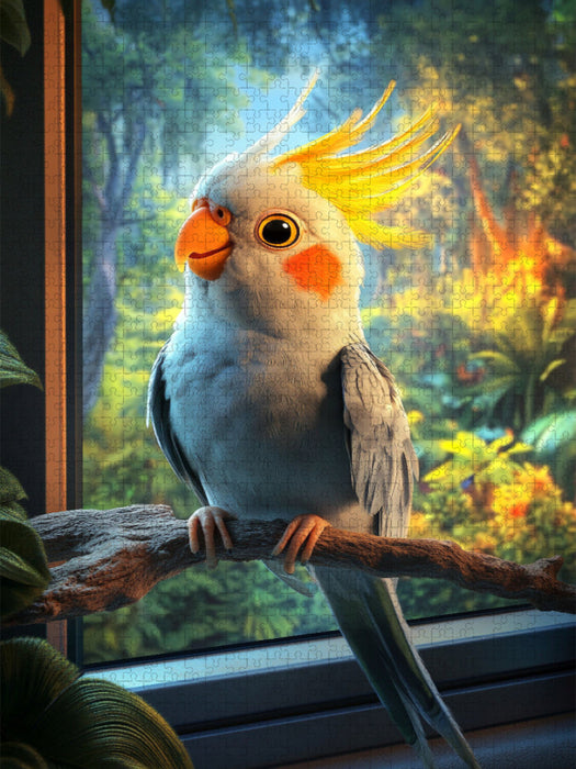 Tanz aufm Ast - Nymphensittich vor Fernseher - CALVENDO Foto-Puzzle'