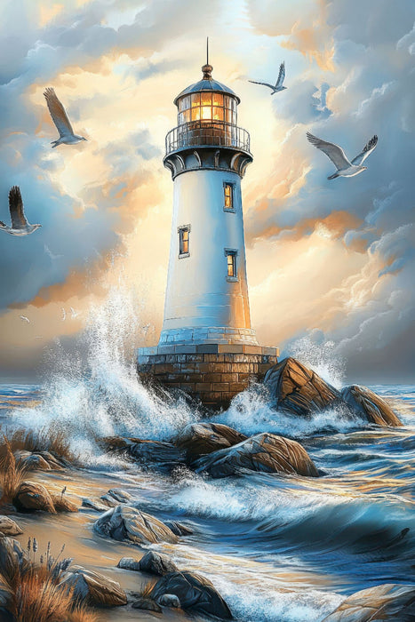 Premium Textil-Leinwand Wegweiser der See – Ein Licht für Seefahrer