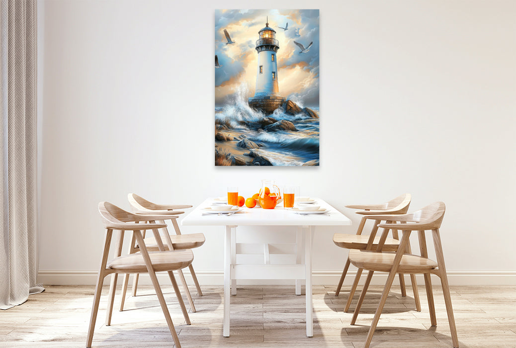 Premium Textil-Leinwand Wegweiser der See – Ein Licht für Seefahrer