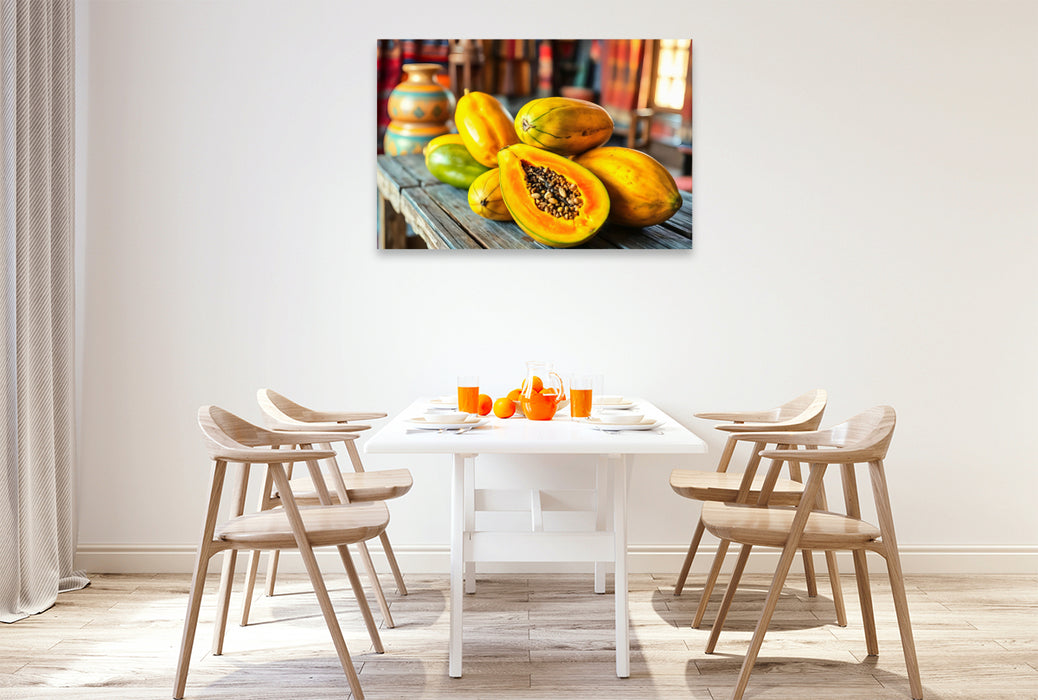 Premium Textil-Leinwand Papaya - Exotischer Charme für Ihr Zuhause
