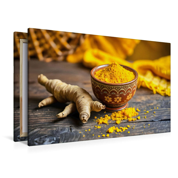 Premium Textil-Leinwand Kurkuma - Goldene Würze für Ihre Wände