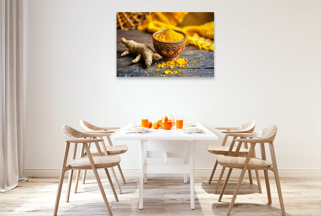 Premium Textil-Leinwand Kurkuma - Goldene Würze für Ihre Wände
