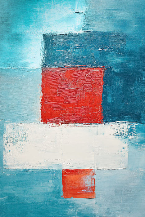 Premium Textil-Leinwand Abstraktes Bild mit weißer, roter und blauer Farbe