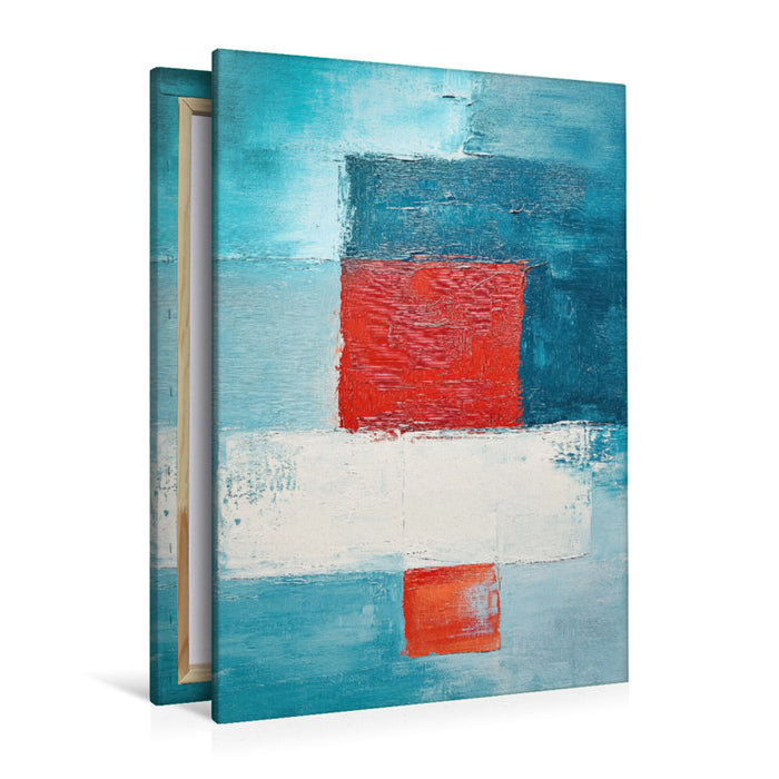 Premium Textil-Leinwand Abstraktes Bild mit weißer, roter und blauer Farbe