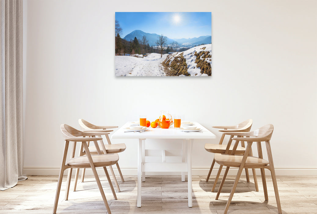 Premium Textil-Leinwand Winterwanderweg Riederstein - Tegernsee