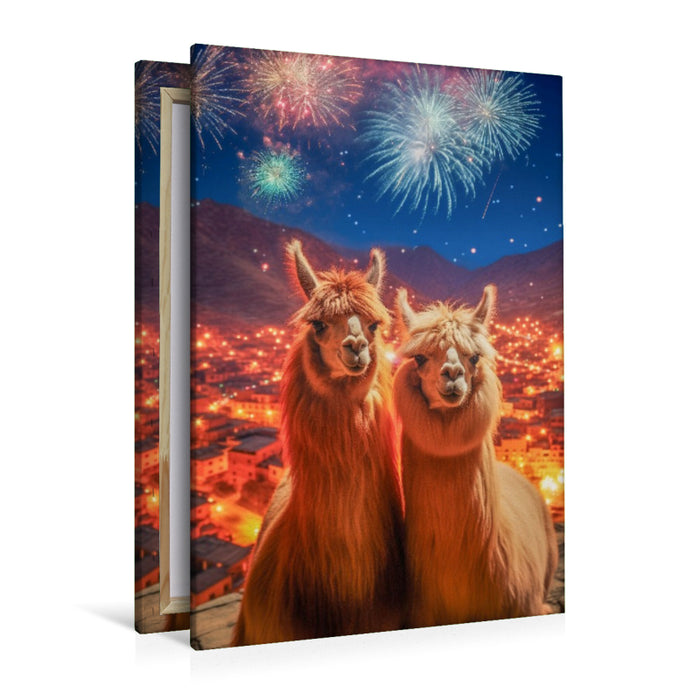 Premium Textil-Leinwand Alpakas haben’s drauf – kein Stress, nur Gras und gute Laune
