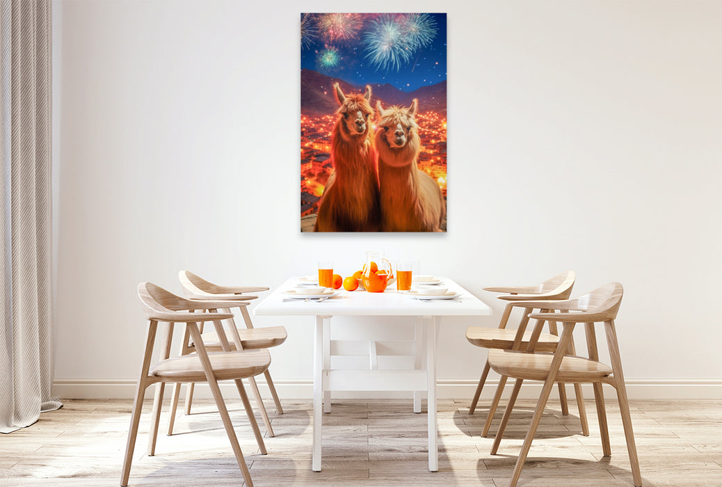 Premium Textil-Leinwand Alpakas haben’s drauf – kein Stress, nur Gras und gute Laune