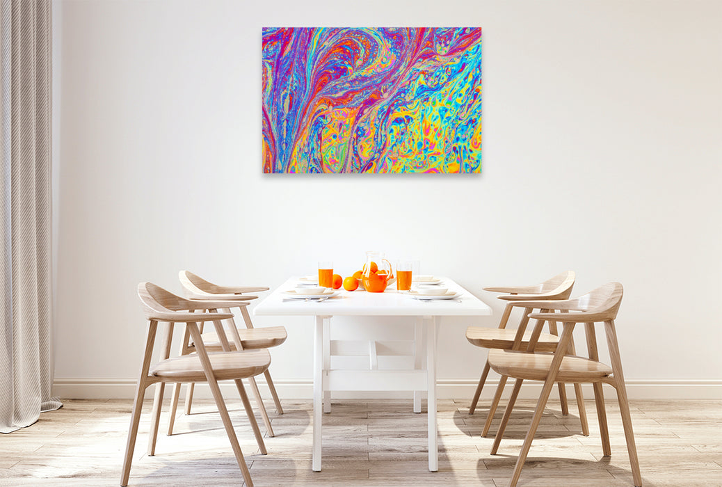 Premium Textil-Leinwand Im Farbrausch - Eine Seifenblase im Detail