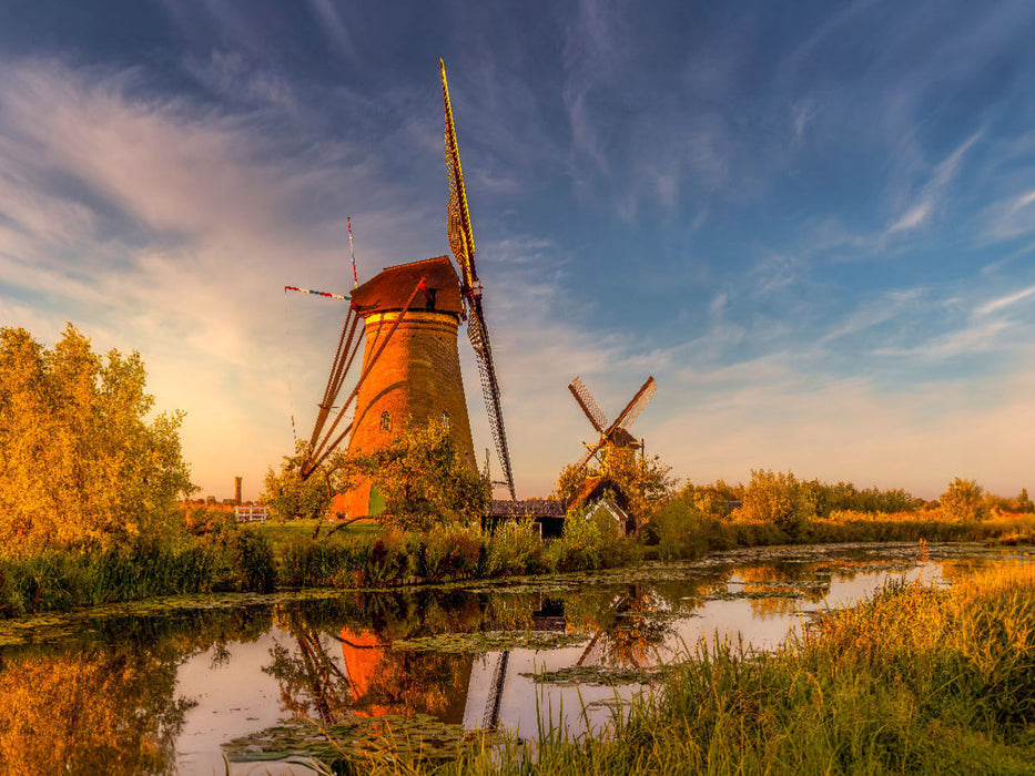Windmühlen von Kinderdijk in der Abenddämmerung - CALVENDO Foto-Puzzle'