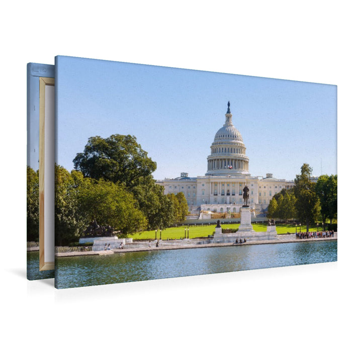 Premium Textil-Leinwand Reflecting Pool, Grant Memorial und US-Kapitol – Washington, D.C.