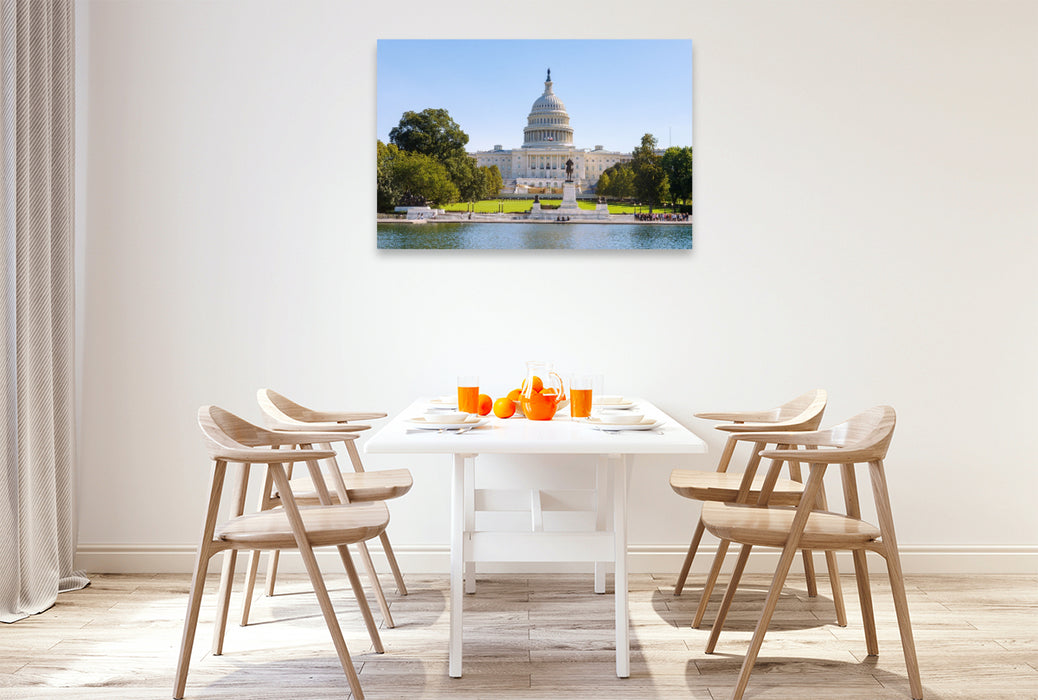 Premium Textil-Leinwand Reflecting Pool, Grant Memorial und US-Kapitol – Washington, D.C.