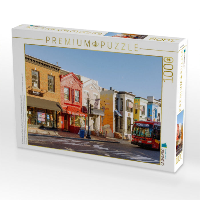 Bunte Häuser und Bus in der Wisconsin Street – Georgetown, Washington, D.C. - CALVENDO Foto-Puzzle'