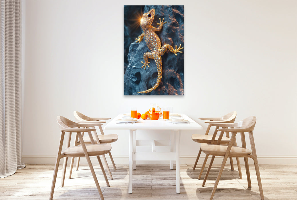Premium Textil-Leinwand Lebendige Juwelen der Natur - Goldene Echse