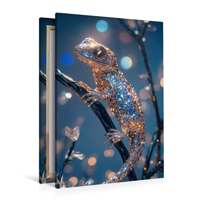 Premium Textil-Leinwand Pures Licht in Bewegung - Echse in Diamanten