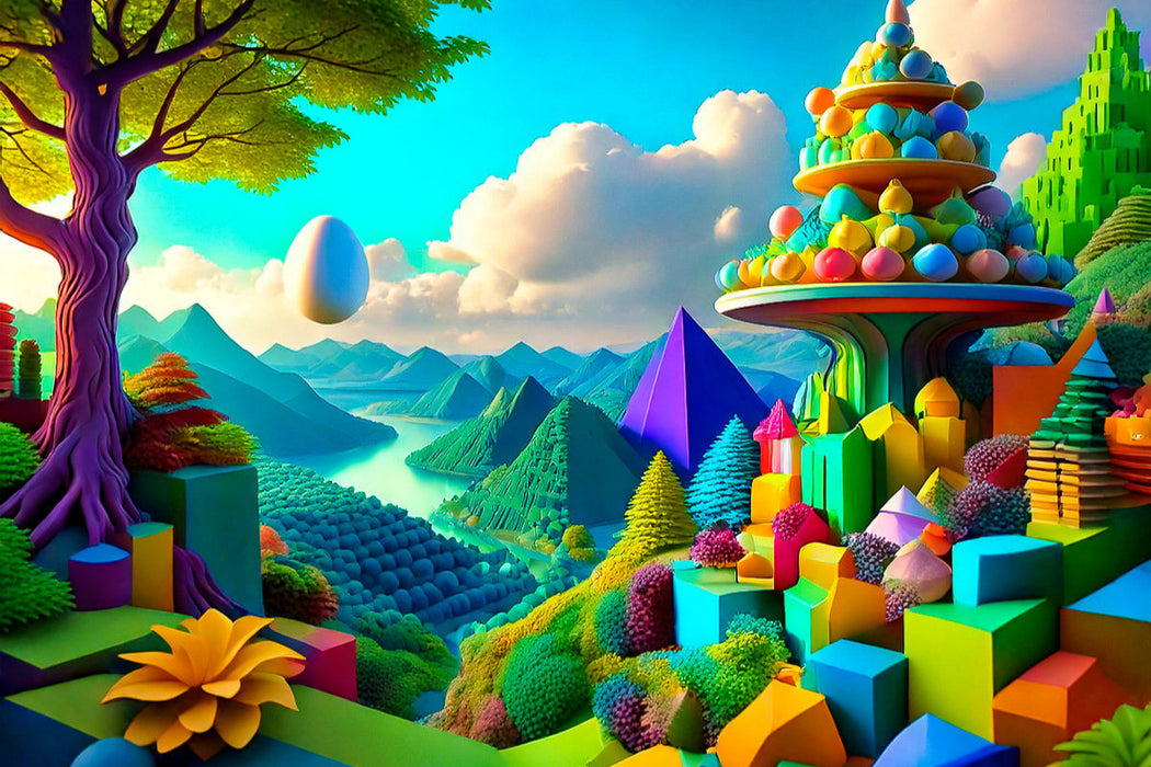 Premium Textil-Leinwand Mashed Tableaus vor dem eibeschatteten Flusstal