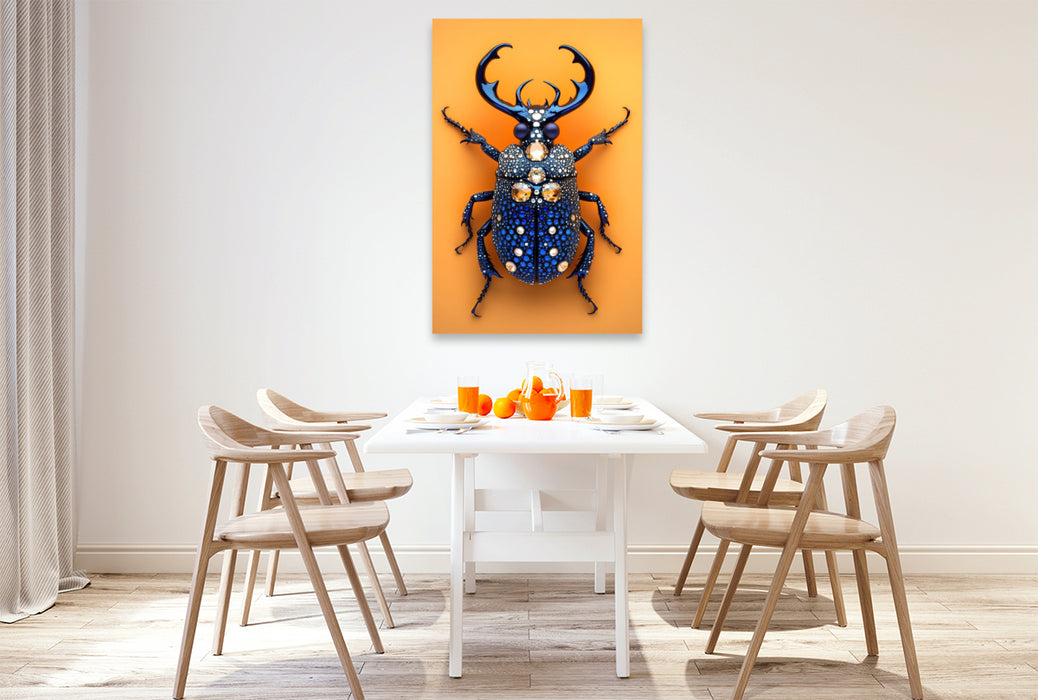 Premium Textil-Leinwand Käfer-Saphir - Edelstein Insekt