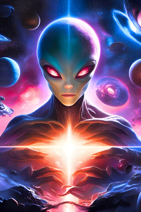 Premium Textil-Leinwand Galaktische Begegnung im Weltall