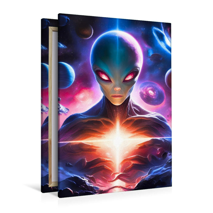 Premium Textil-Leinwand Galaktische Begegnung im Weltall