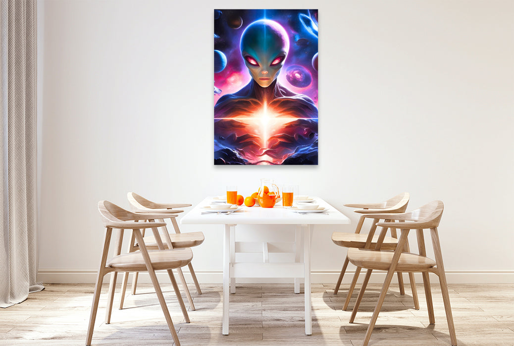 Premium Textil-Leinwand Galaktische Begegnung im Weltall