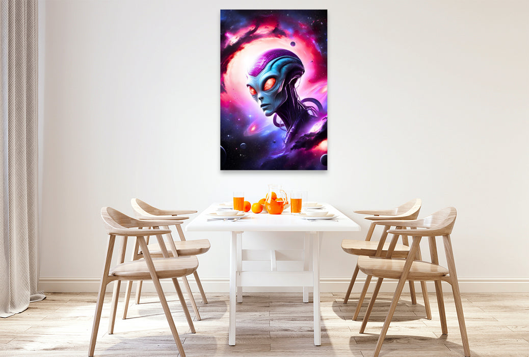 Premium Textil-Leinwand Galaktische Begegnung im Weltall