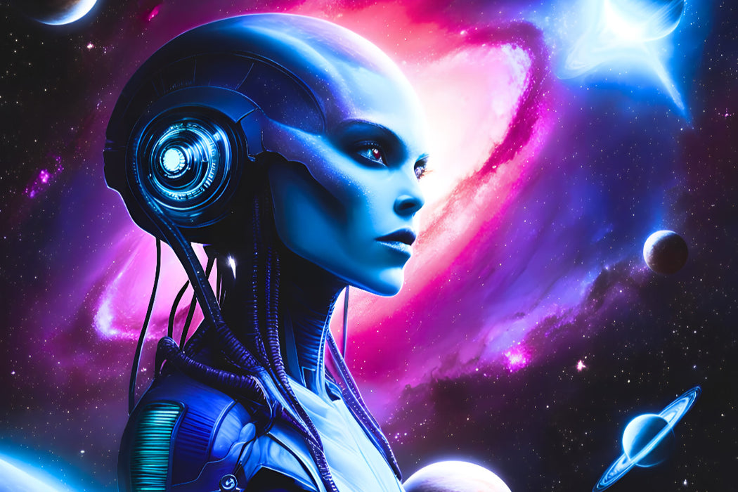 Premium Textil-Leinwand Galaktische Begegnung im Weltall