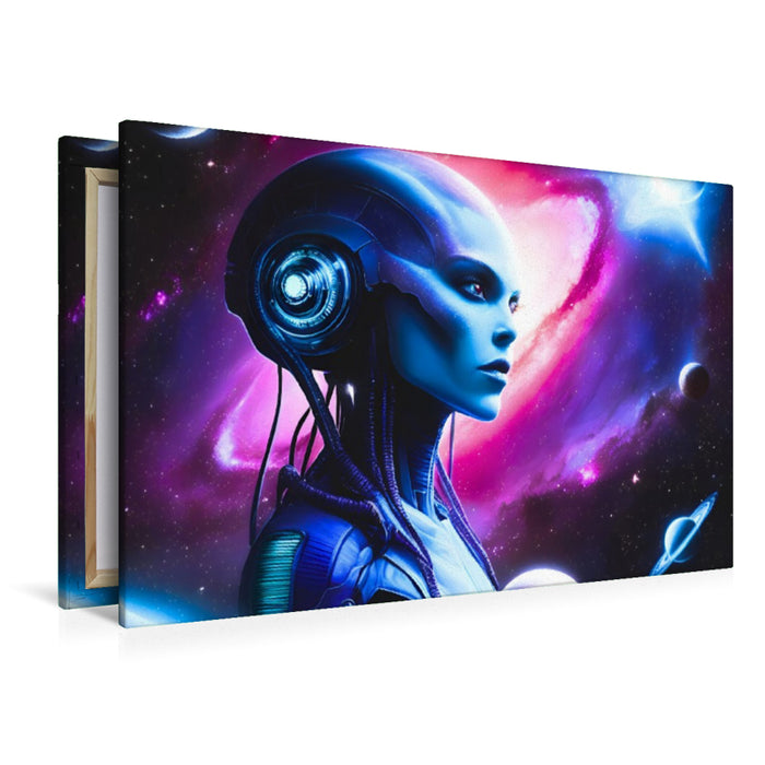 Premium Textil-Leinwand Galaktische Begegnung im Weltall