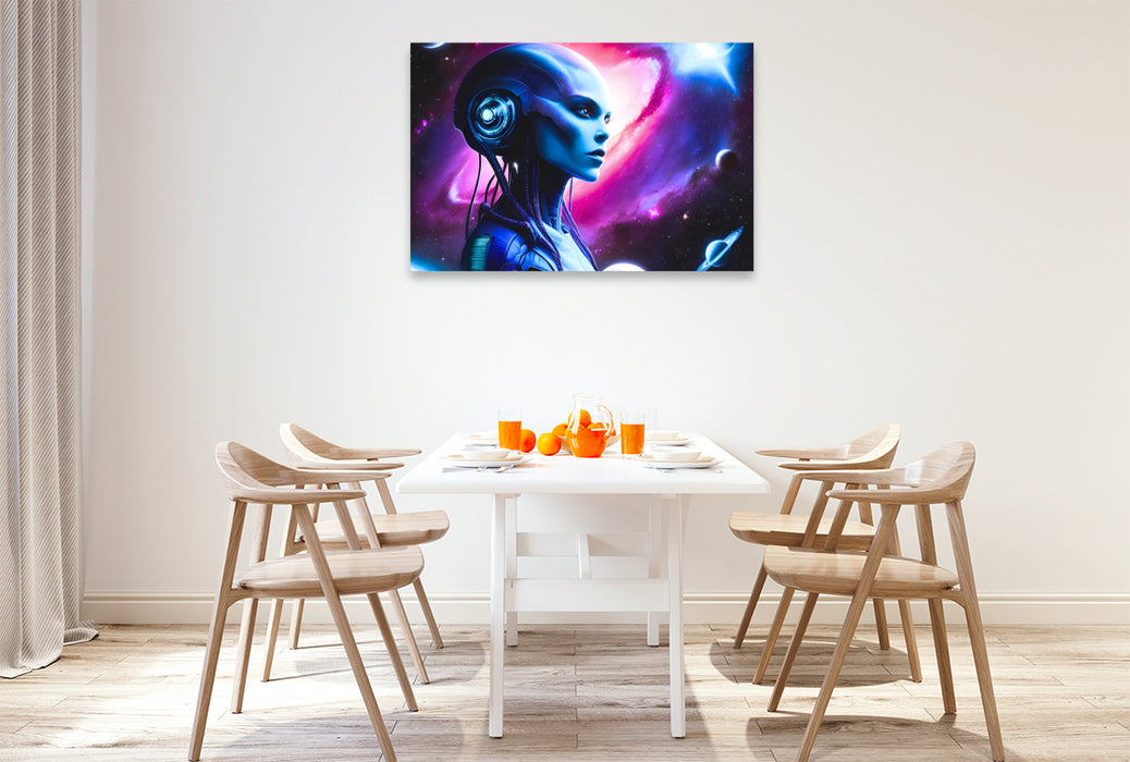 Premium Textil-Leinwand Galaktische Begegnung im Weltall