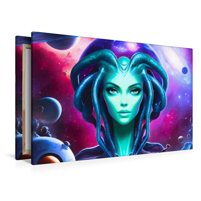 Premium Textil-Leinwand Galaktische Begegnung im Weltall