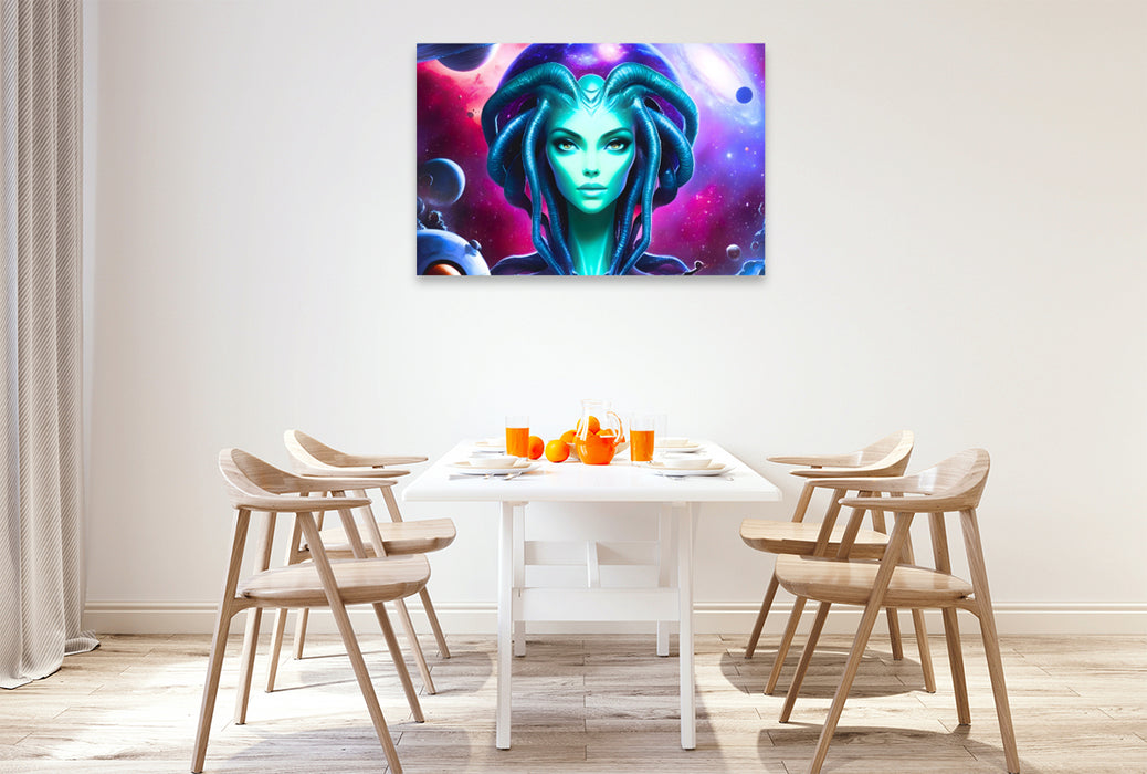 Premium Textil-Leinwand Galaktische Begegnung im Weltall