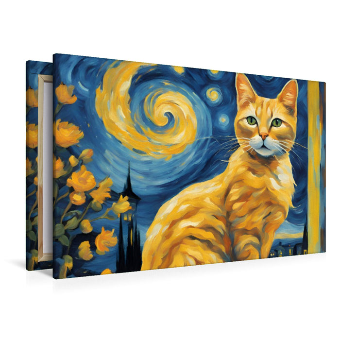 Premium Textil-Leinwand Gelbe Katze gemalt nach van Gogh