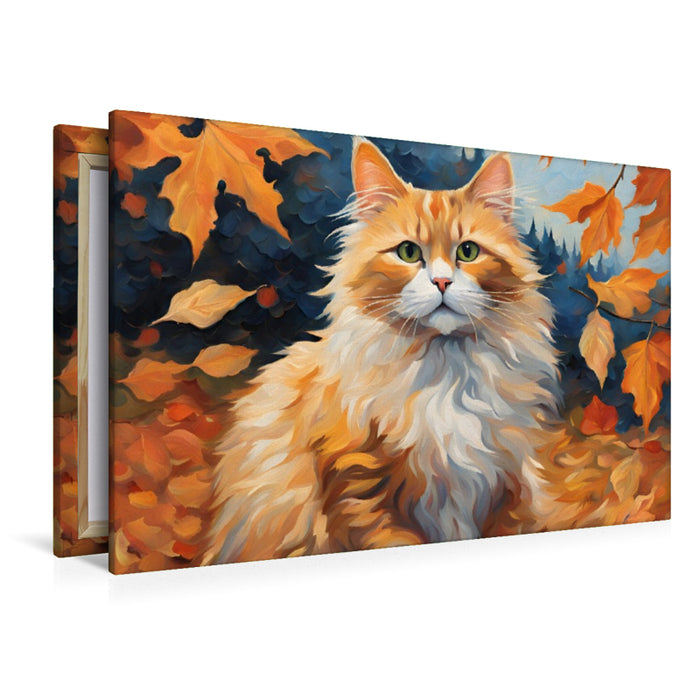 Premium Textil-Leinwand Katze gemalt nach van Gogh im Herbst