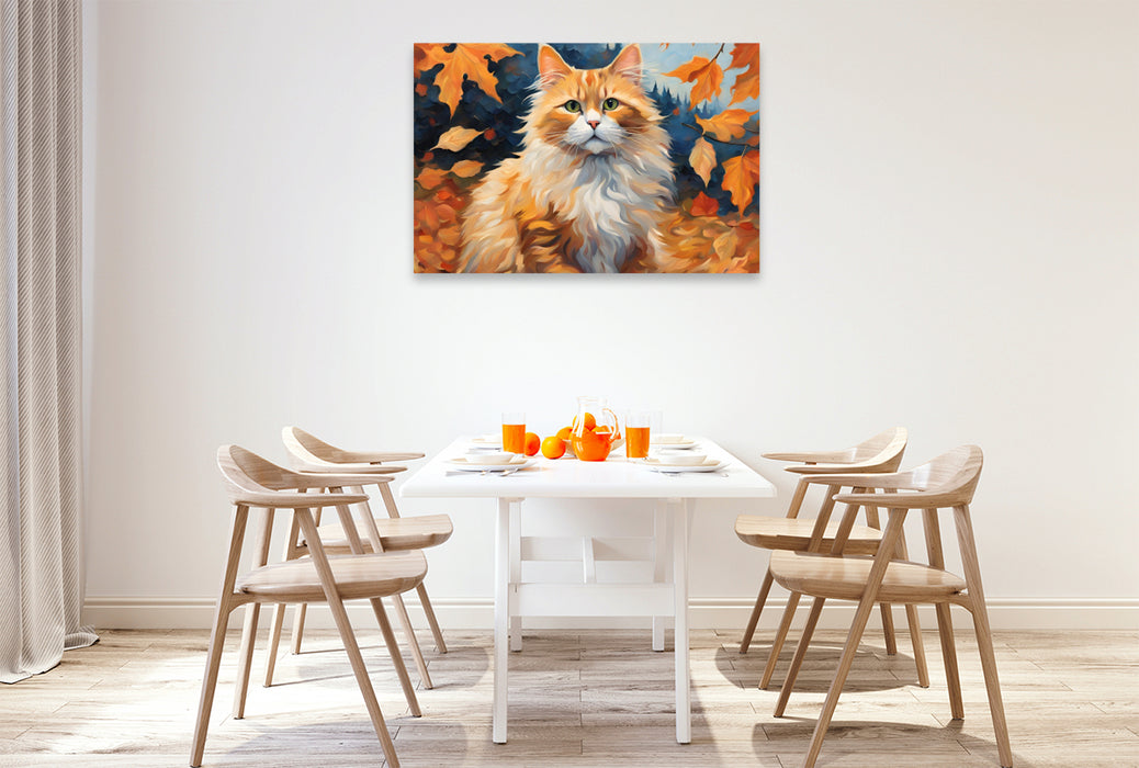 Premium Textil-Leinwand Katze gemalt nach van Gogh im Herbst