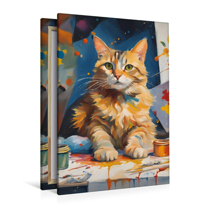 Premium Textil-Leinwand Katze im Atelier gemalt
