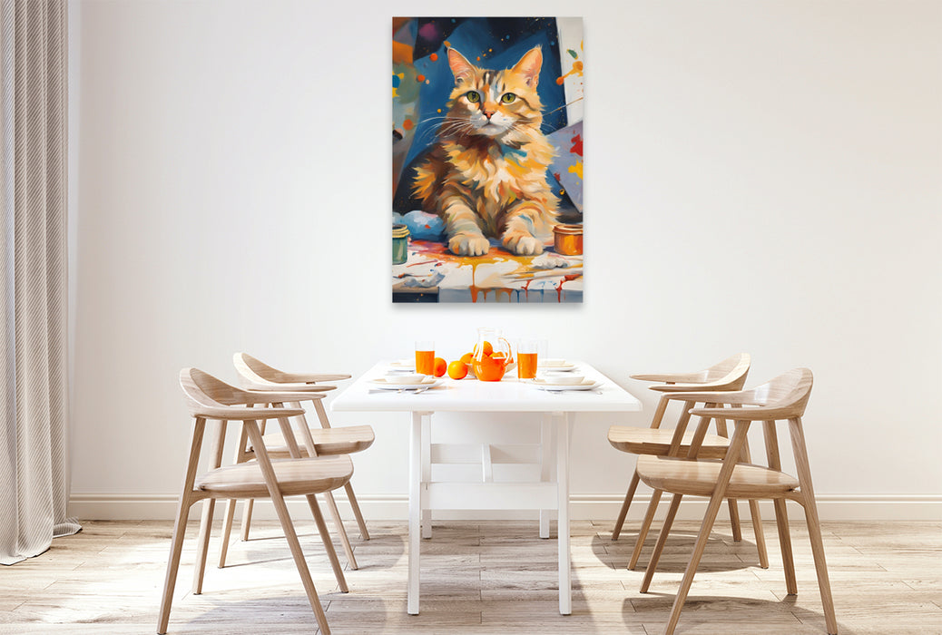 Premium Textil-Leinwand Katze im Atelier gemalt
