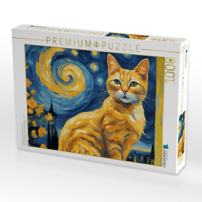 Gelbe Katze gemalt nach van Gogh - CALVENDO Foto-Puzzle'