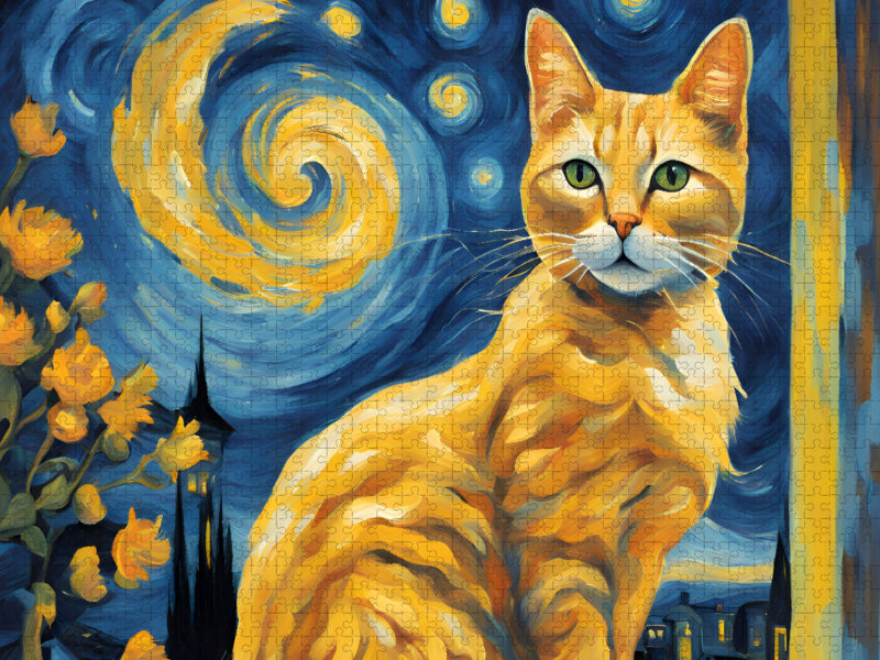 Gelbe Katze gemalt nach van Gogh - CALVENDO Foto-Puzzle'