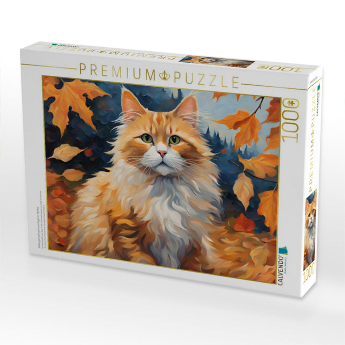 Katze gemalt nach van Gogh im Herbst - CALVENDO Foto-Puzzle'