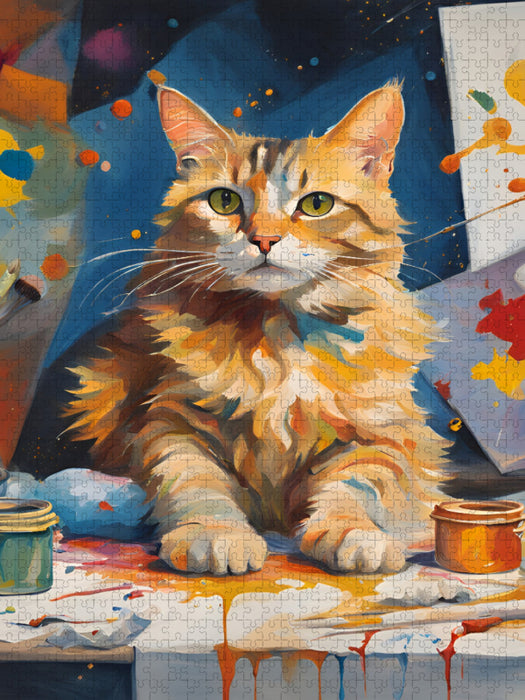 Katze im Atelier gemalt - CALVENDO Foto-Puzzle'