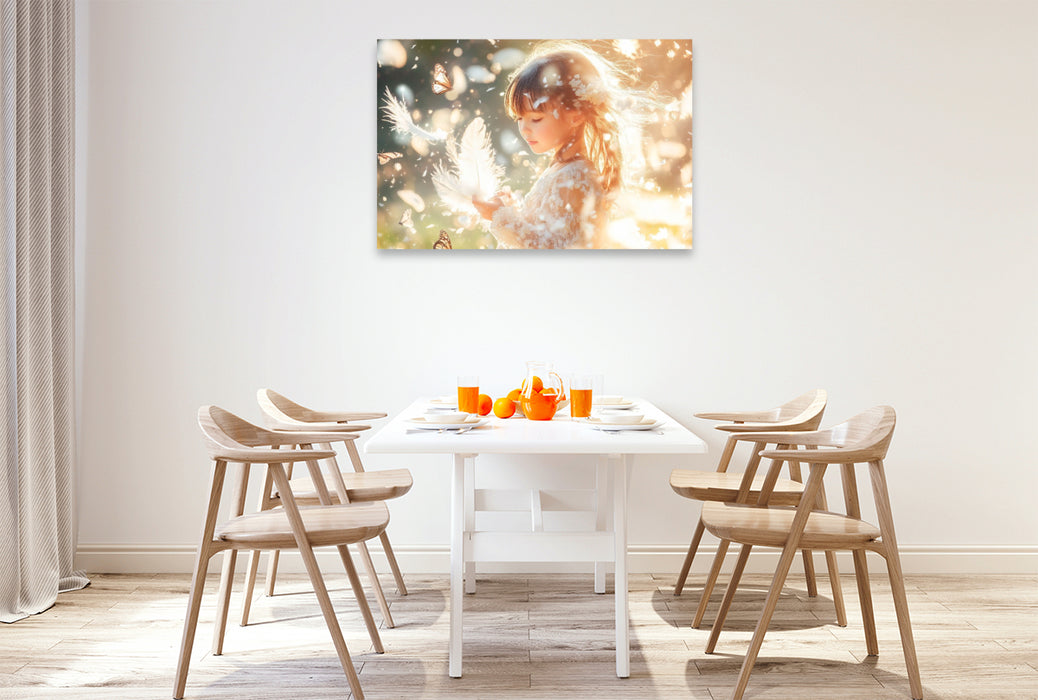 Premium Textil-Leinwand Im Wind tanzt ein Geheimnis, das nur Kinderherzen hören