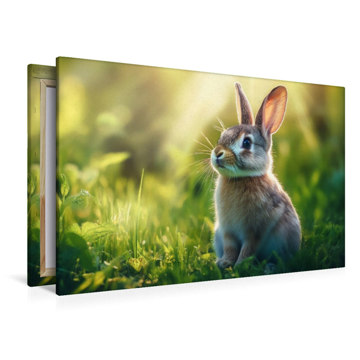 Premium Textil-Leinwand Hasenfrühstück bei Sonnenaufgang