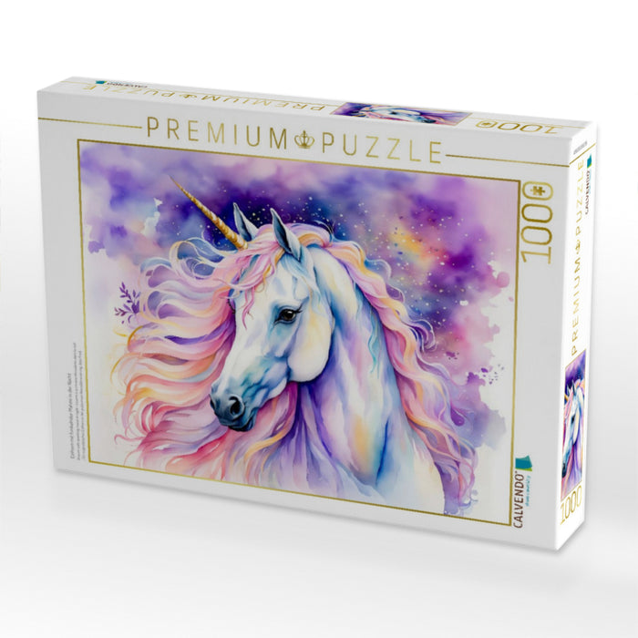 Einhorn mit funkelnder Mähne in der Nacht - CALVENDO Foto-Puzzle'