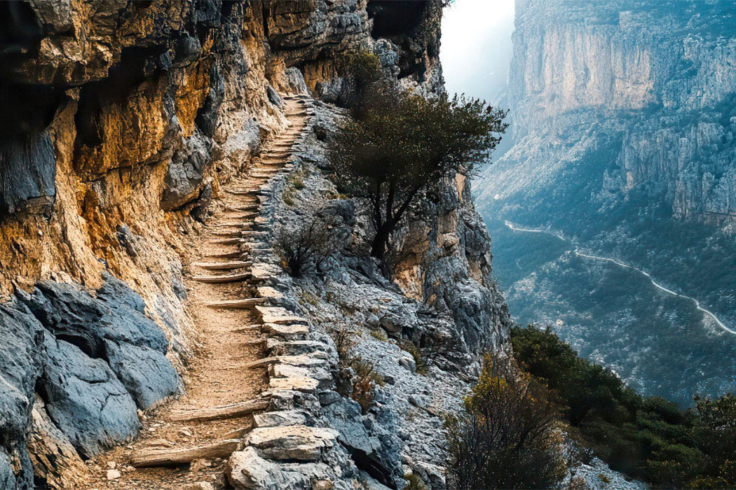 Premium Textil-Leinwand Natur kennt keine Sicherheiten, nur du und der Weg