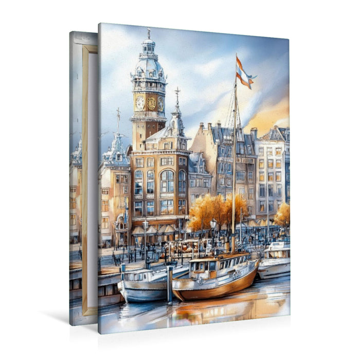 Premium Textil-Leinwand Amsterdam – Stadt der Grachten und Giebel