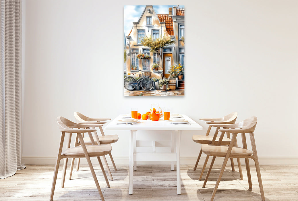 Premium Textil-Leinwand Ein typisches Grachtenhäuschen